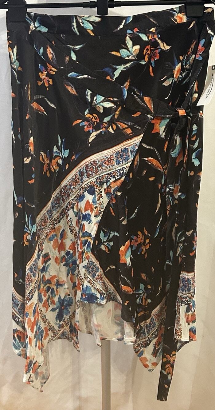 NWT Anthropologie Black Floral Wrap Skirt Size Small
